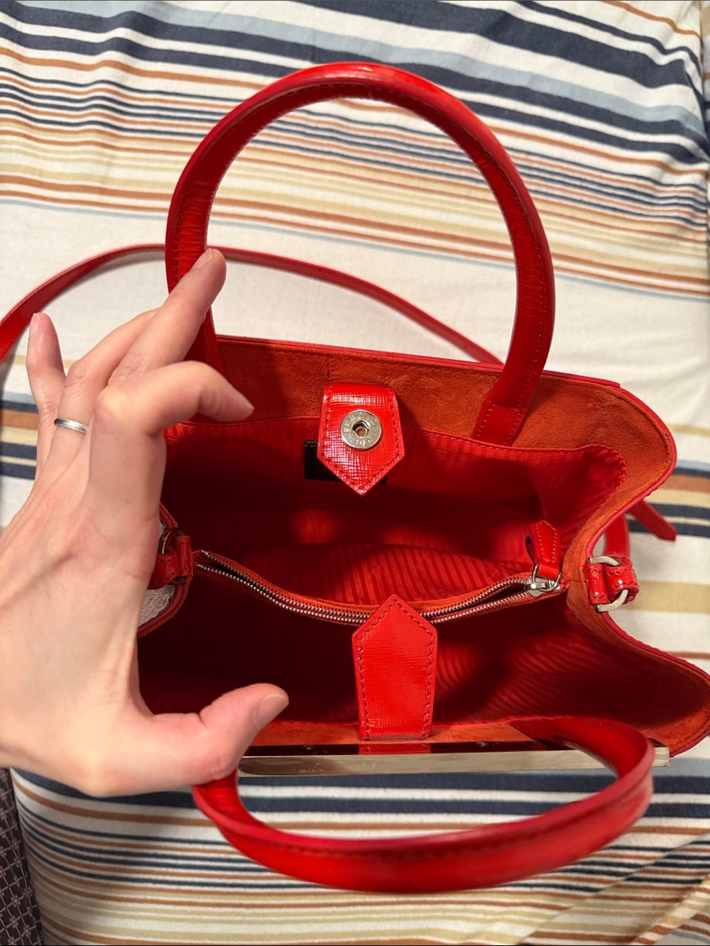 Fendi Red Leather Mini Satchel with Silver Accents - Picture 6 of 9
